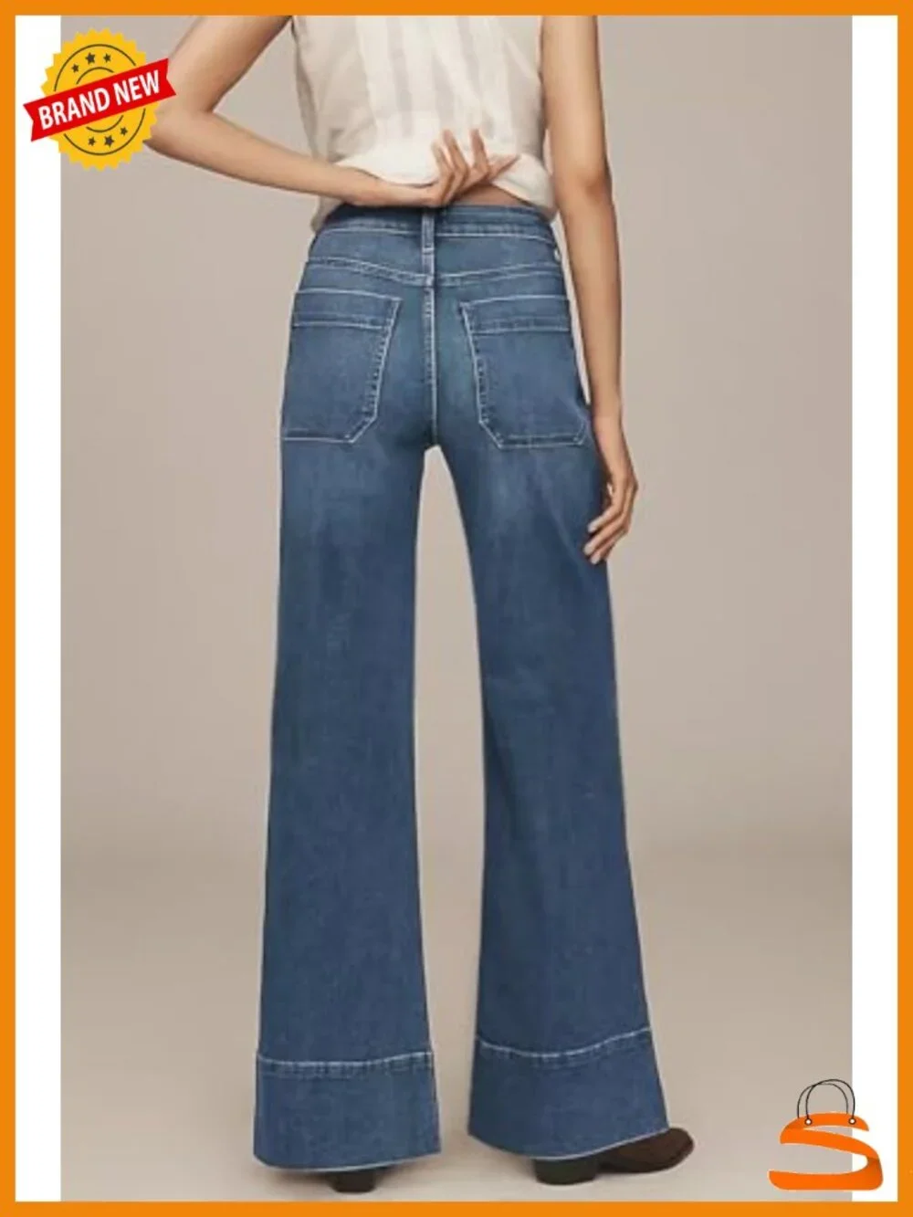 High Waisted Wide Leg Baggy Jean with Front Pockets